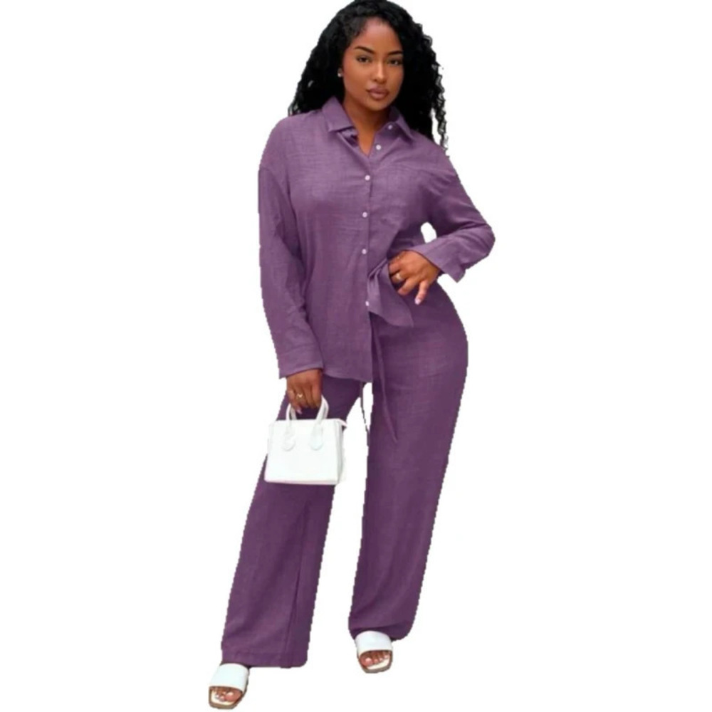 ZARA African Plus Size Long Sleeve Collar Shirt Pants Set Solid Loose